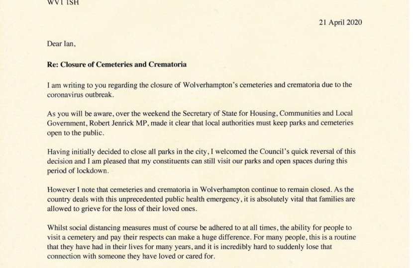 Letter to Wolverhampton Council