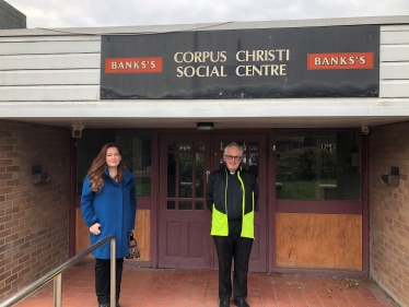 Jane and Father Stephen Goodman outside Corpus Christi Social Centre